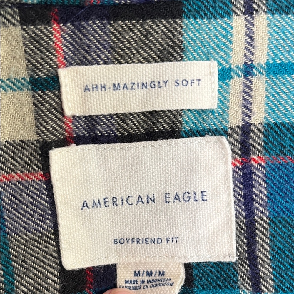 American Eagle Outfitters‎ Blue and Green Plaid Button Up Shirt Woman’s Medium - Picture 2 of 3